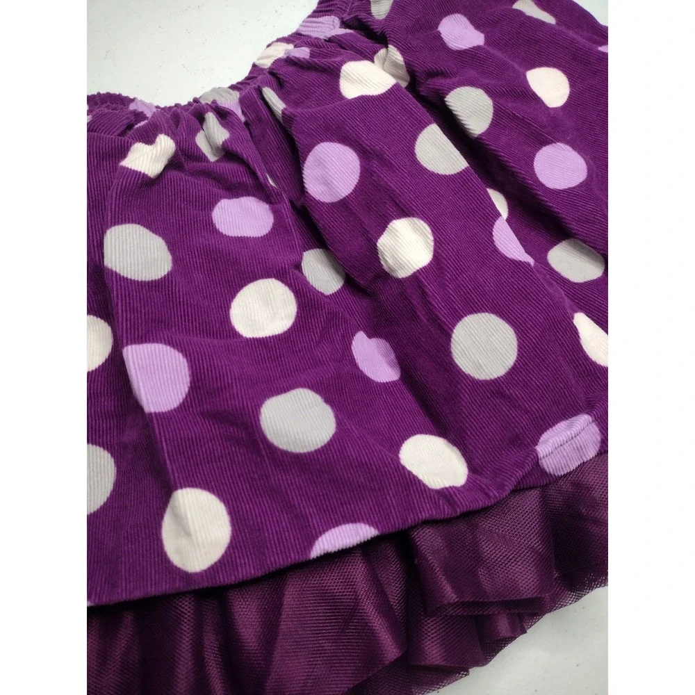 Gymboree Girls 4T Purple Polka Dot Corduroy Skirt Tulle Ruffle Hem Elastic Waist